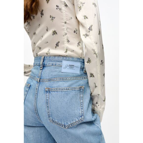 Ganni Broderie Anglaise Betzy Jeans in Light Blue Stone 28 - Picture 2 of 6